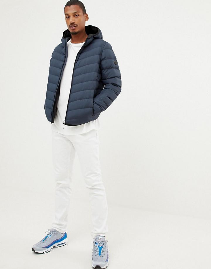 Criminal Damage Chevron Puffer Jacket With Hood - Navy