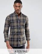 Asos Tall Stretch Slim Twill Check Shirt - Green