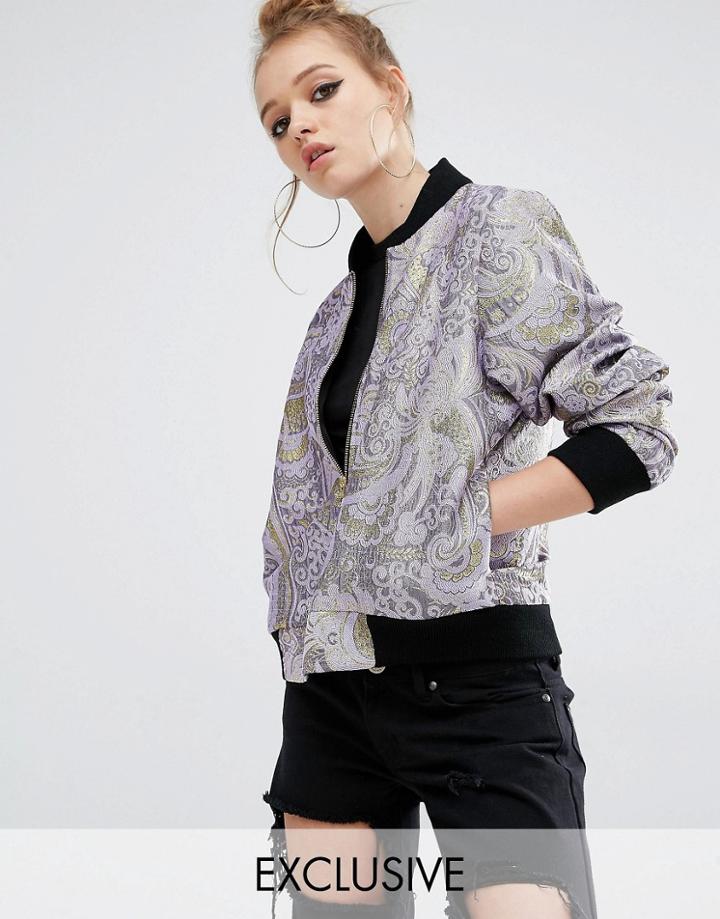 Reclaimed Vintage Luxury Brocade Bomber Jacket - Purple