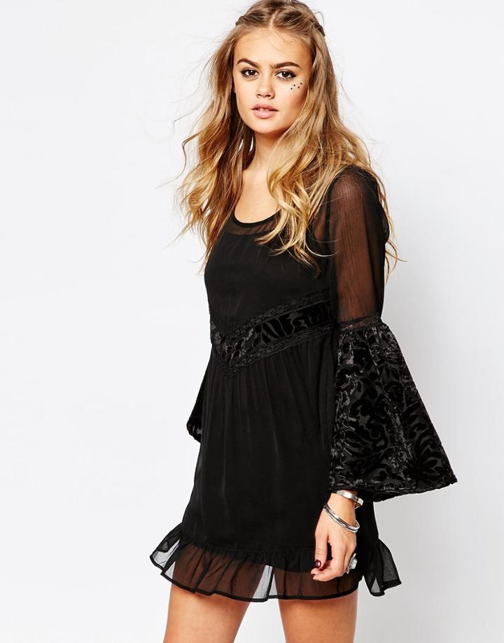 Band Of Gypsies Velvet And Lace Swing Dress - Black