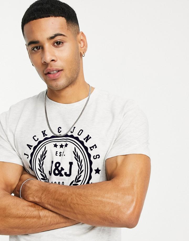 Jack & Jones Logo Crew Neck T-shirt In White Melange