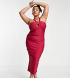 Vesper Plus Strappy Keyhole Midi Body-conscious Dress In Raspberry-purple