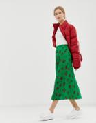 Asos Design Floral Plisse Pleated Midi Skirt With Poppers-multi