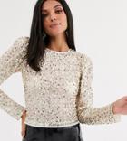 Asos Design Tall Long Sleeve Top With Sequin Embellishment