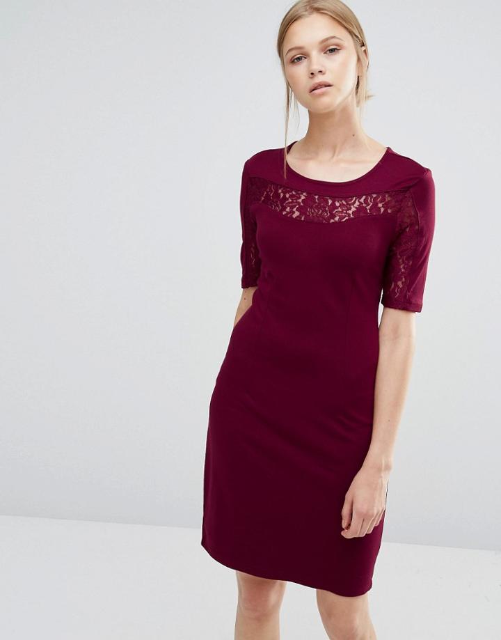 Vila Lace Insert Bodycon Dress - Purple