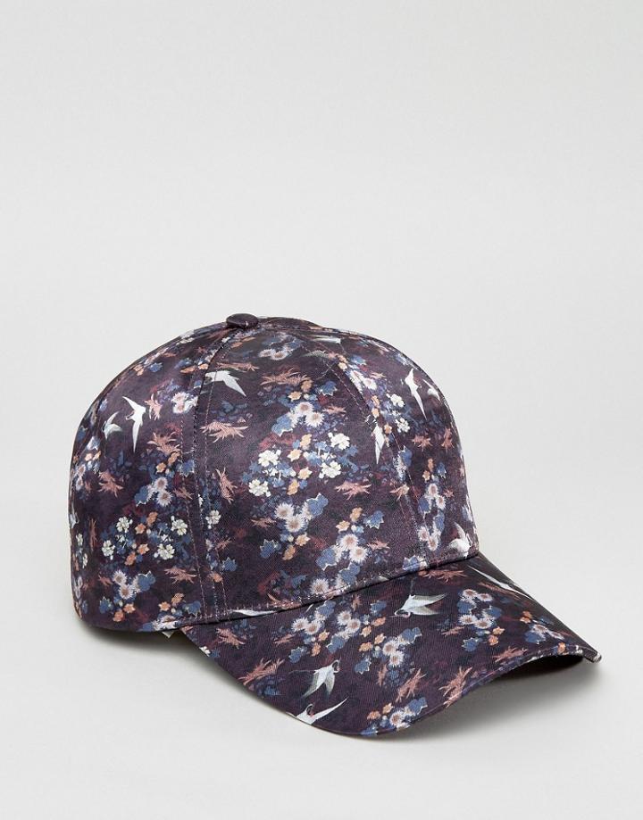 Asos Baseball Cap In Swallow Print - Multi