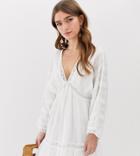 Asos Design Petite Lace Insert Mini Smock Dress With Lace Up Detail - White