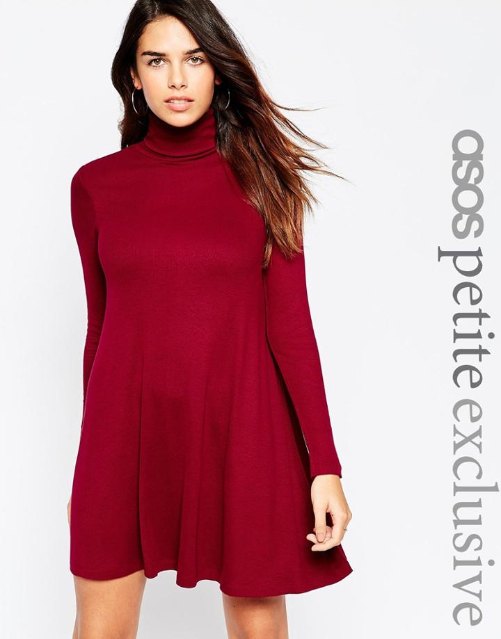 Asos Petite Swing Dress In Rib - Oxblood