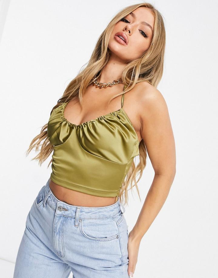 Naanaa Cup Detail Halterneck Crop Top In Green