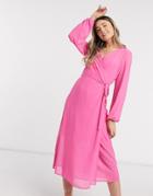 Vero Moda Wrap Midi Dress In Pink