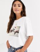 Daisy Street Relaxed T-shirt With Rose Graphic In Organic Cotton-white