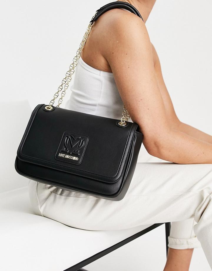 Love Moschino Flap Over Shoulder Bag In Black-pink