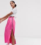 The Ragged Priest Satin Midi Skirt With Side Zip Detail - Pink