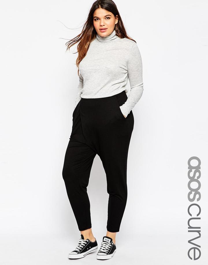 Asos Curve Jersey Peg Pant With Wrap Detail - Black