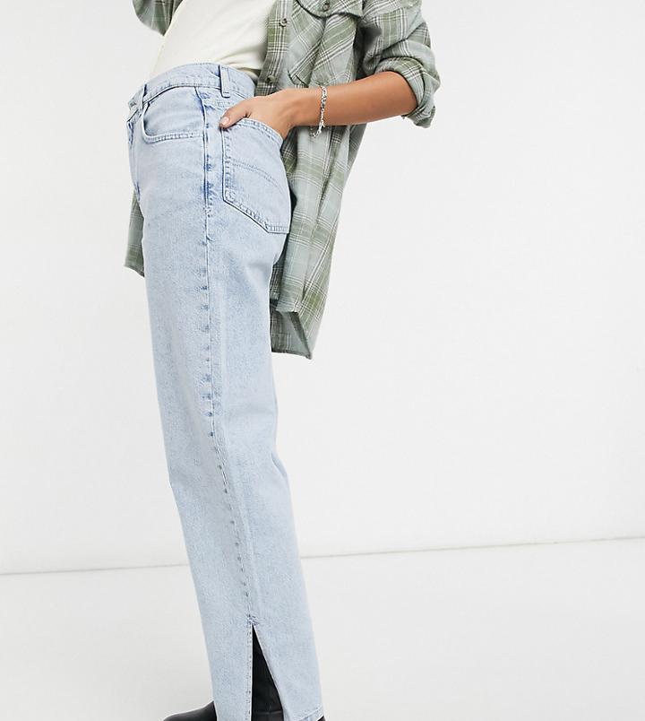 Reclaimed Vintage Inspired 90's Dad Jean In Bleach Wash With Split Hems-blues