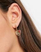 Asos Design Hoop Earrings With Trapped Flower Heart Charm In Gold Tone