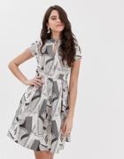 Closet Mandarin Collar Pleated Dress-multi