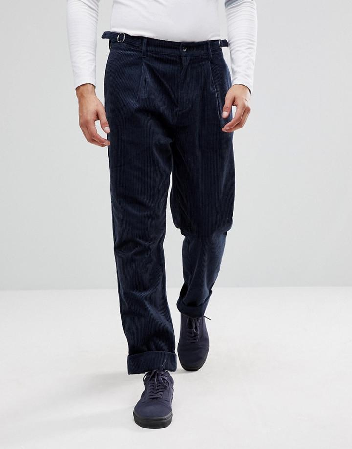 Asos Skater Pants In Navy Cord With Pleat - Navy