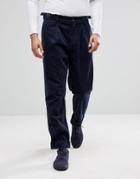Asos Skater Pants In Navy Cord With Pleat - Navy