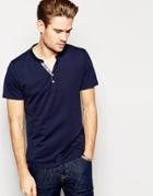Selected Homme Grandad T-shirt In Pima Cotton - Navy
