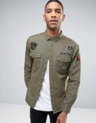 Brave Soul Military Badged Shirt Jacket - Green