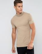 Asos Extreme Muscle T-shirt With Roll Neck In Beige - Beige