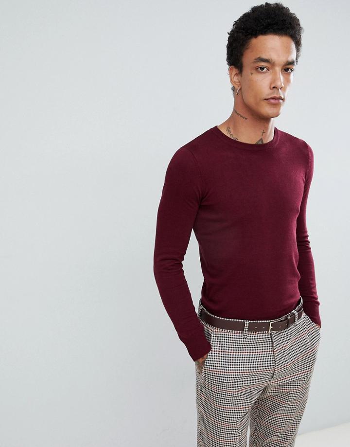 Gianni Feraud Premium Muscle Fit Stretch Crew Neck Sweater - Red