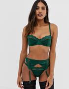 Asos Design Lusha Stab Stitch Lace And Satin Suspender-green
