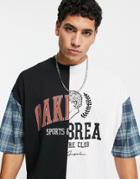 Asos Design Oversized T-shirt In Spliced Color Block With Front Print-multi