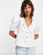 River Island Oversized Embellished Collar Shirt In White