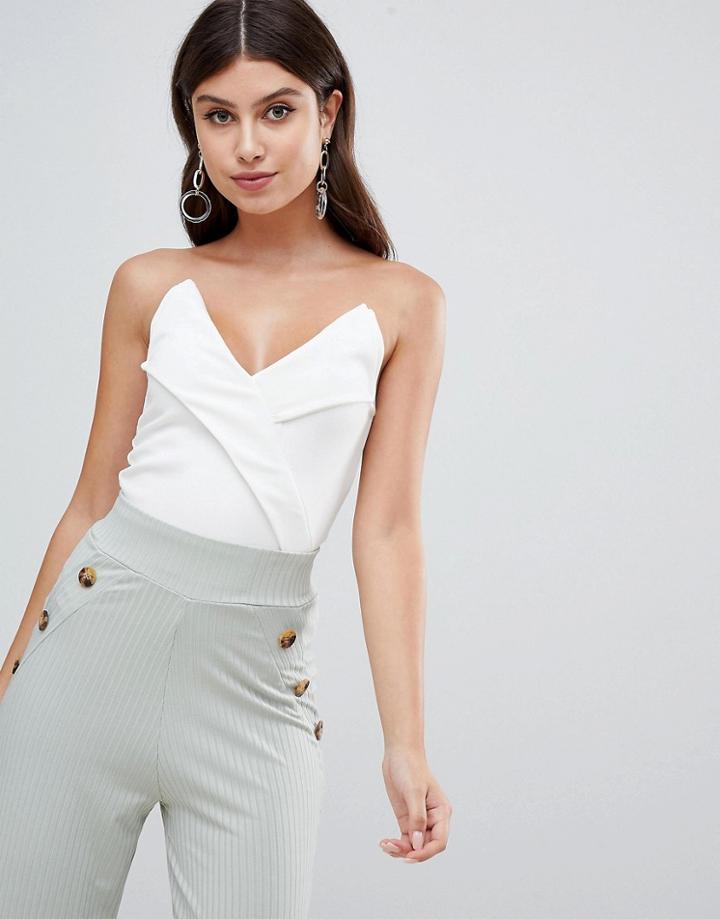 Prettylittlething Tux Bandeau Body In White - White