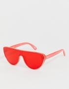 Asos Design Flat Brow Visor In Crystal Red With Red Lens