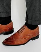 Asos Oxford Brogue Shoes In Brown Polish Leather - Brown