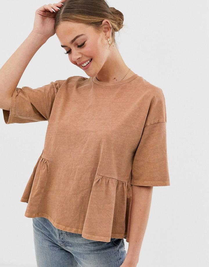 Asos Design Smock Top With Hem Detail In Wash