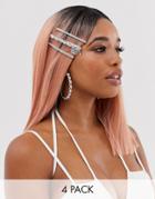 Asos Design Crystal Hair Clips And Hoop Earrings In Silver Tone - Silver