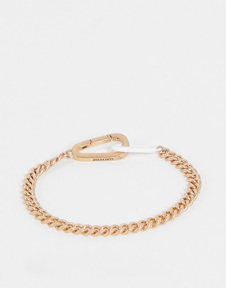 Allsaints Chunky Chain Bracelet With Carabiner In Gold