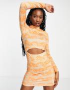 Monki Cut-out Mini Dress In Orange Tattoo Print