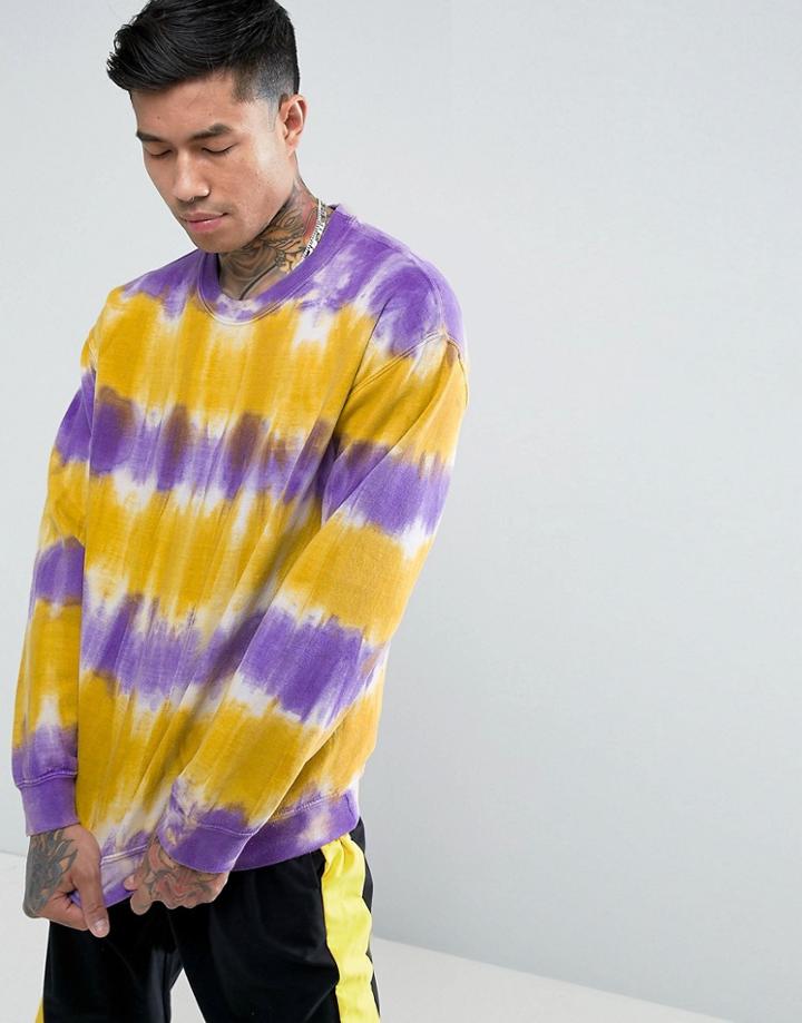 Mennace Oversized Sweatshirt In Yellow Tie Dye - Yellow