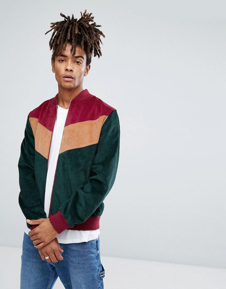 Asos Cord Harrington Jacket With Chevron In Green - Green