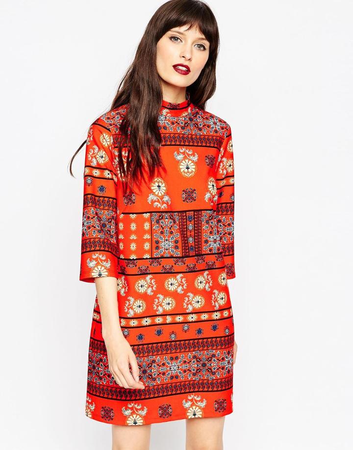 Asos Structured Folk Shift Dress - Print