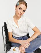 Topshop Knit Crochet Tee In Cream-white