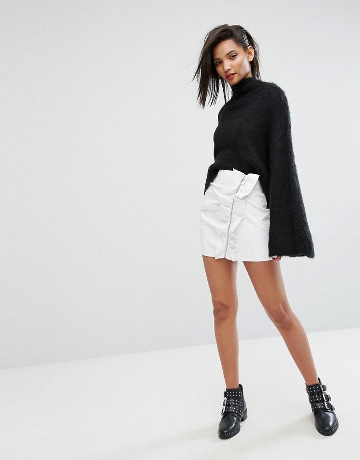Mango Ruffle Side Mini Skirt - White