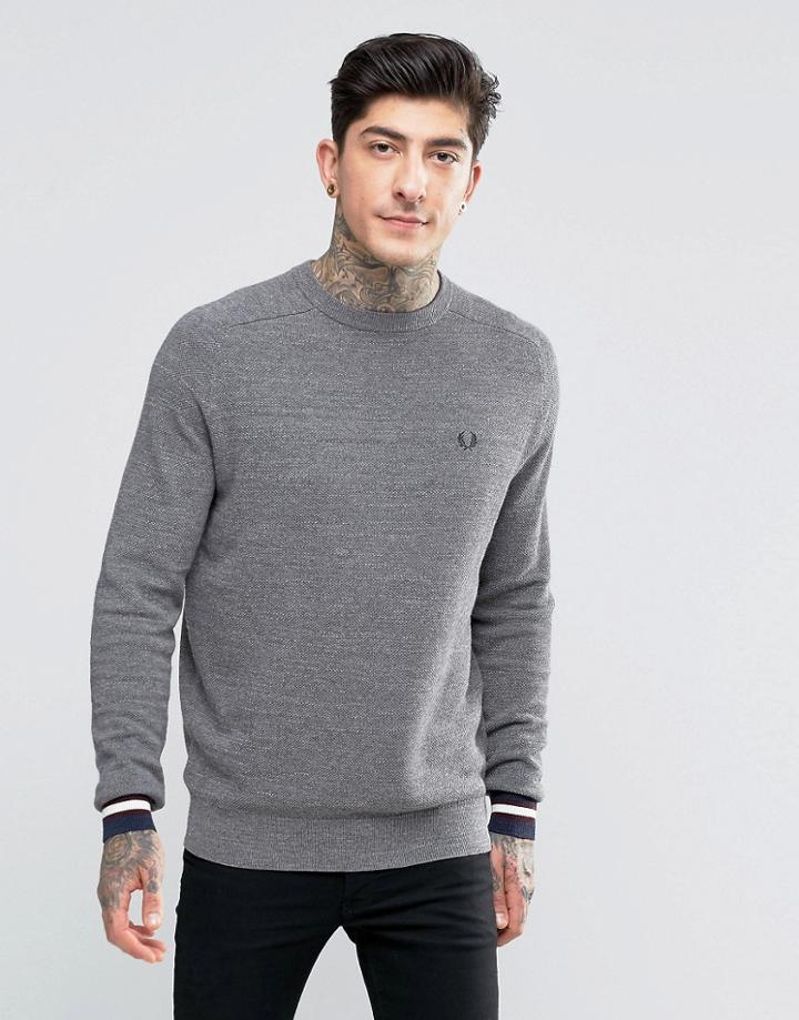 Fred Perry Sweater In Pique With Crew Neck In Steel Marl - Gray