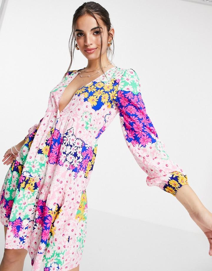 Influence Tiered Mini Dress In Mixed Floral-multi