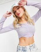 Daisy Street Long Sleeve Crop Top With Ruched Front In Pastel-purple