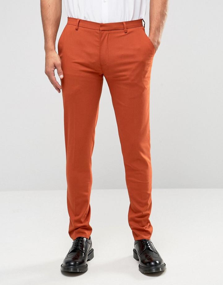 Asos Super Skinny Smart Pants In Rust - Red