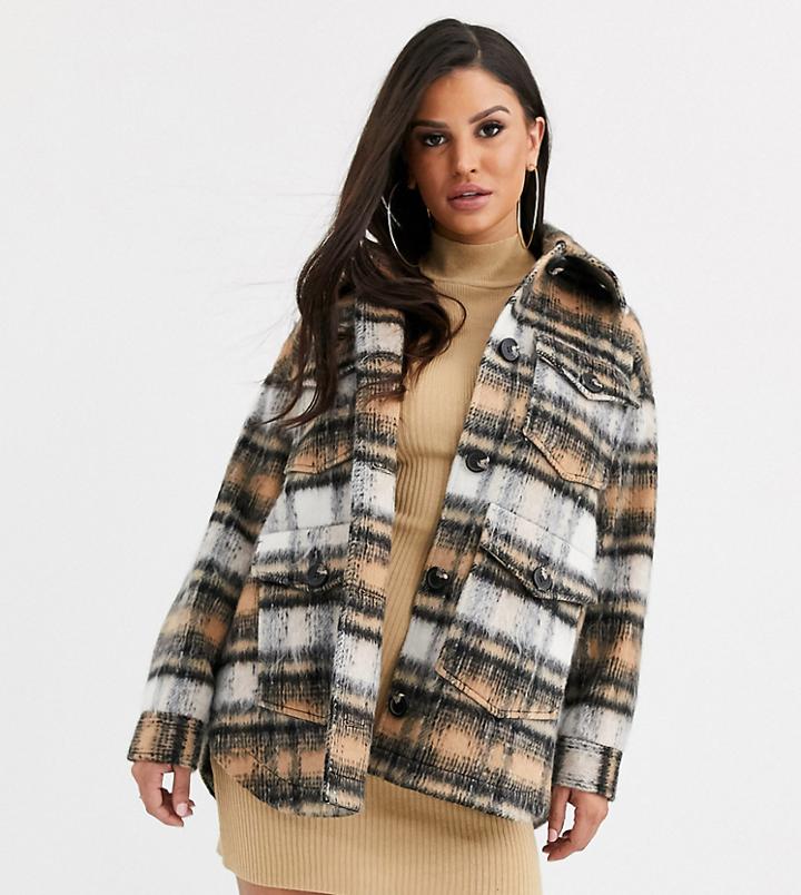 Asos Design Petite Brushed Check Jacket-multi