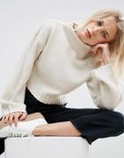 Asos Chunky Sweater In Crop With High Neck - Beige