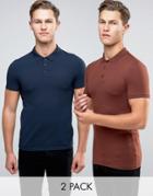 Asos 2 Pack Extreme Muscle Polo Shirt In Chestnut/navy - Multi