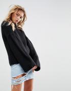 Asos Sweater In Rib With Roll Neck And Flared Sleeves - Black